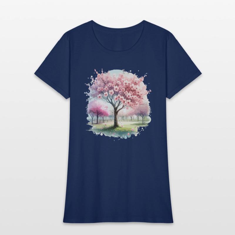 Blooming cherry blossom tree in the park in waterc