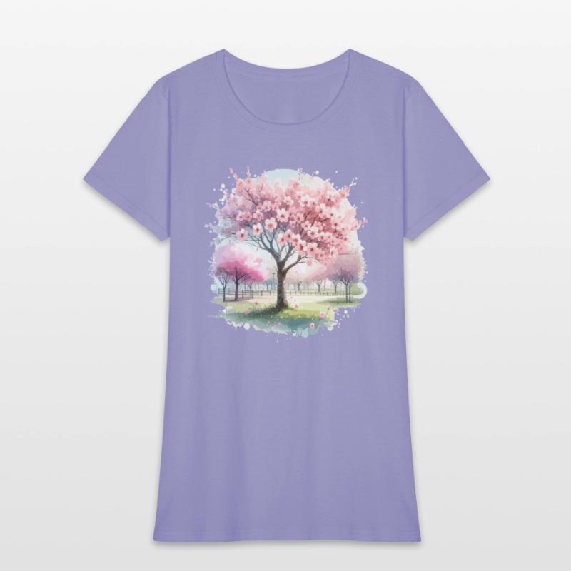 Blooming cherry blossom tree in the park in waterc