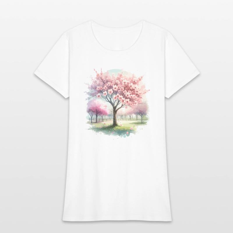 Blooming cherry blossom tree in the park in waterc