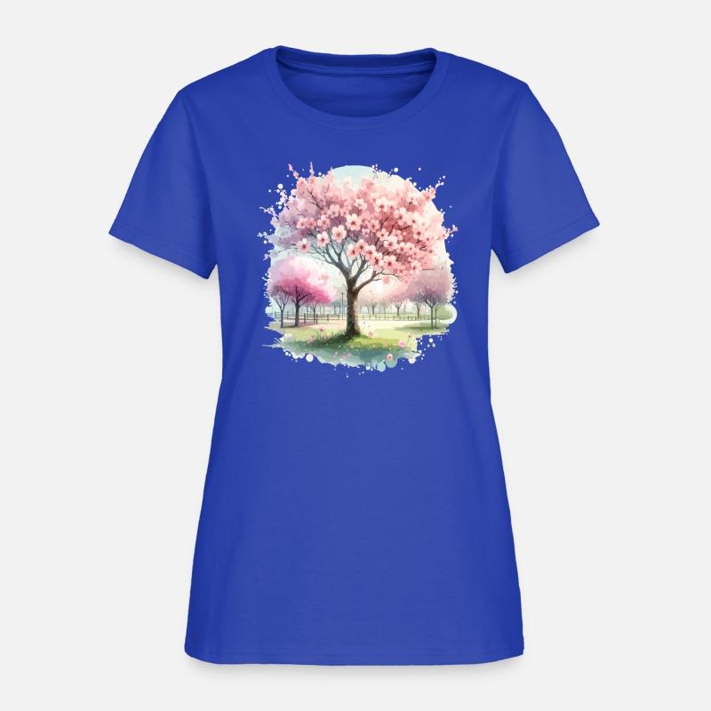 Blooming cherry blossom tree in the park in waterc