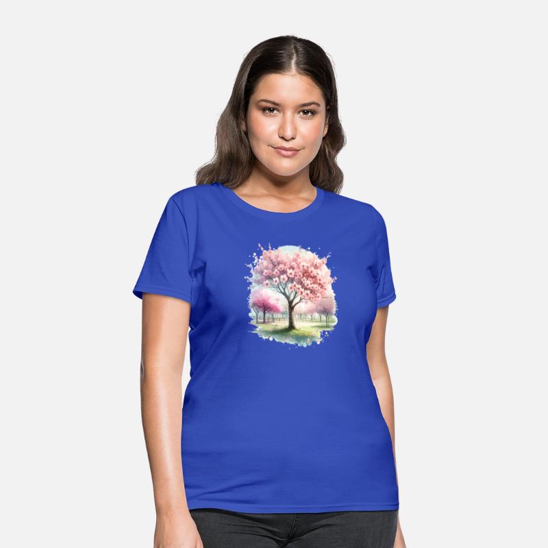 Blooming cherry blossom tree in the park in waterc