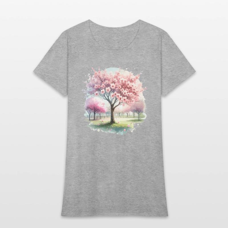 Blooming cherry blossom tree in the park in waterc