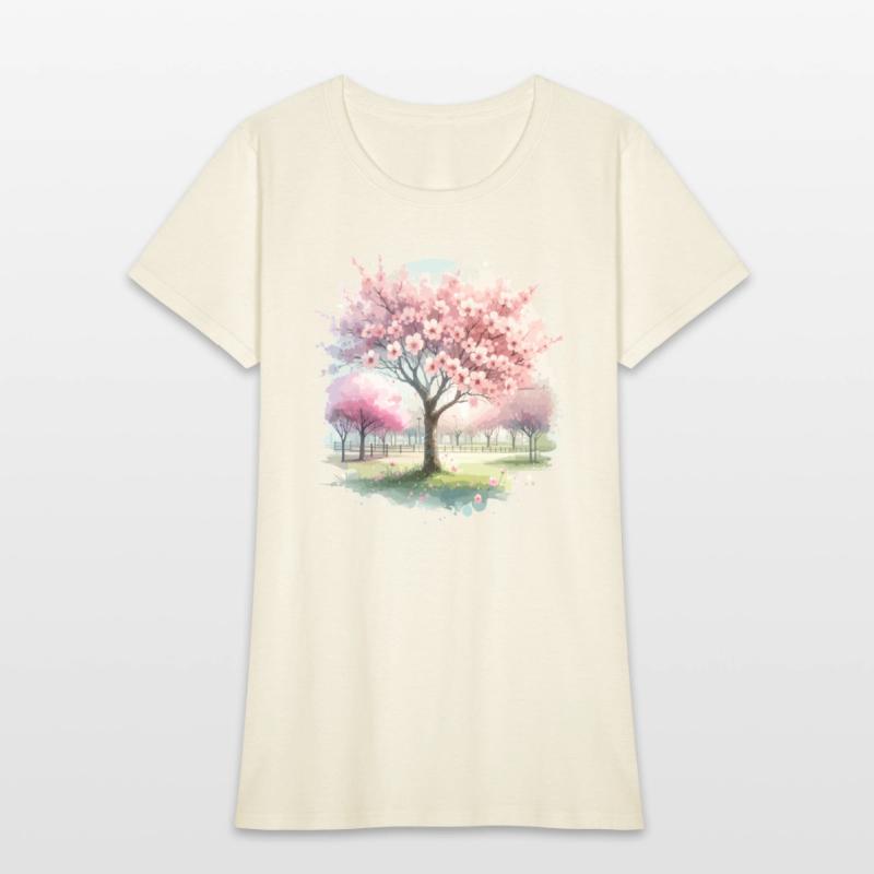 Blooming cherry blossom tree in the park in waterc