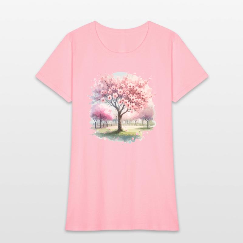 Blooming cherry blossom tree in the park in waterc