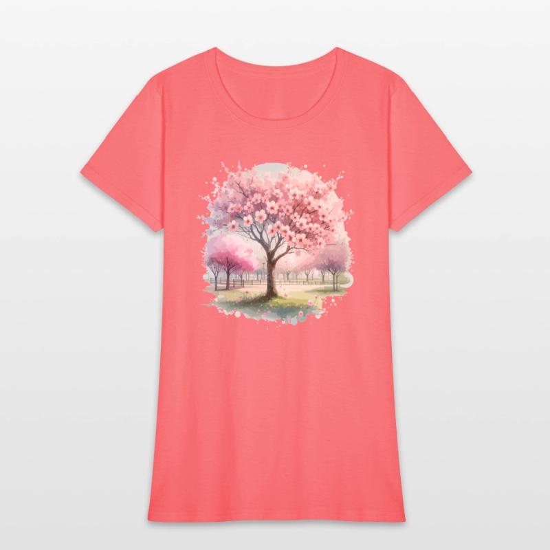 Blooming cherry blossom tree in the park in waterc