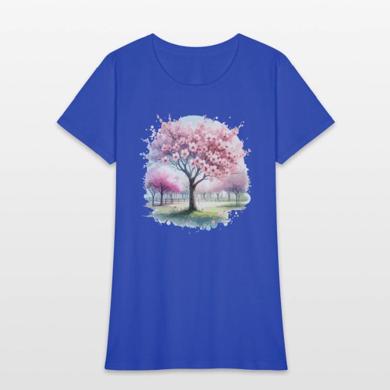 Blooming cherry blossom tree in the park in waterc