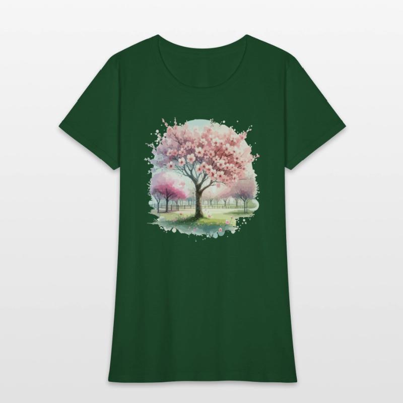 Blooming cherry blossom tree in the park in waterc