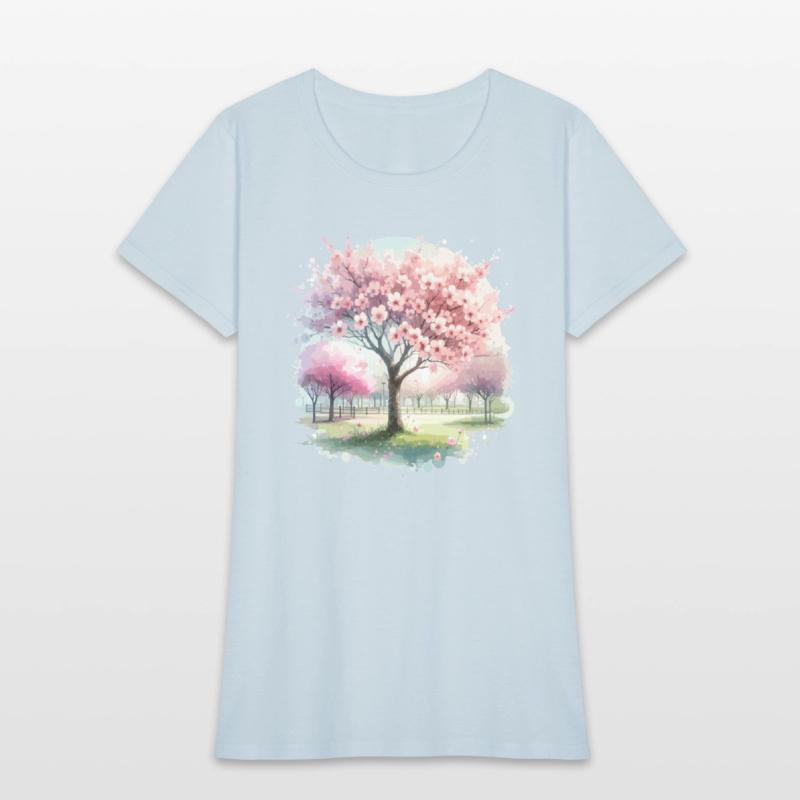 Blooming cherry blossom tree in the park in waterc