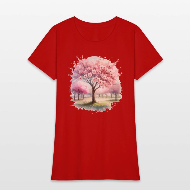 Blooming cherry blossom tree in the park in waterc