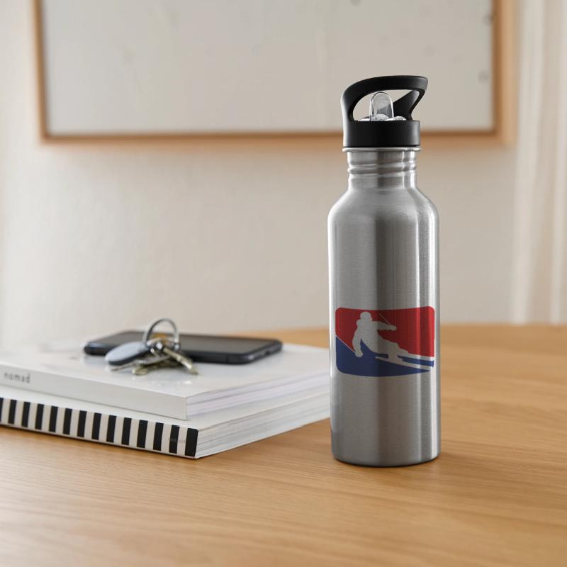 blue red button frame shield ski ride down mountai