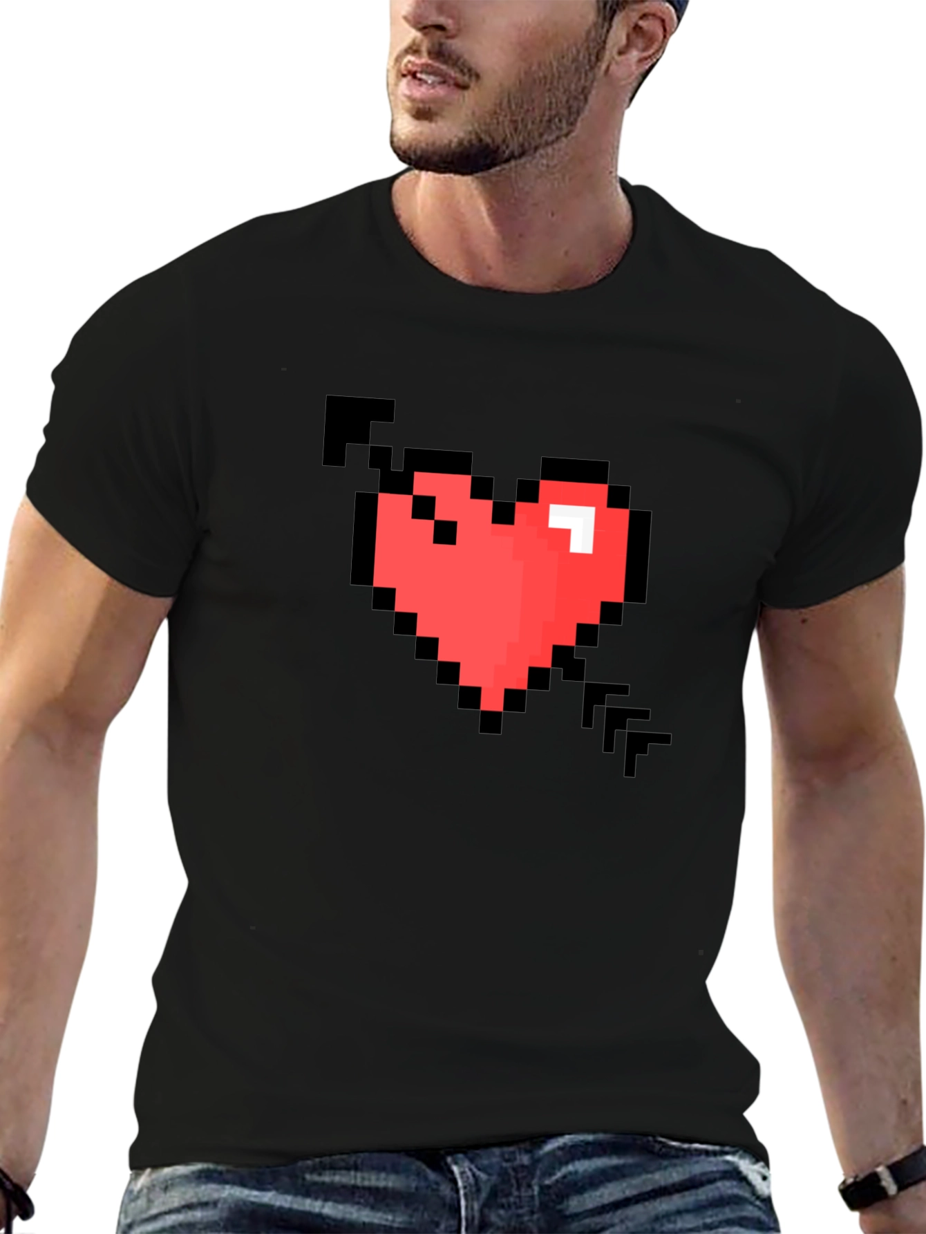 Pixel Heart Arrow Graphic T-Shirt - Retro Gaming Style