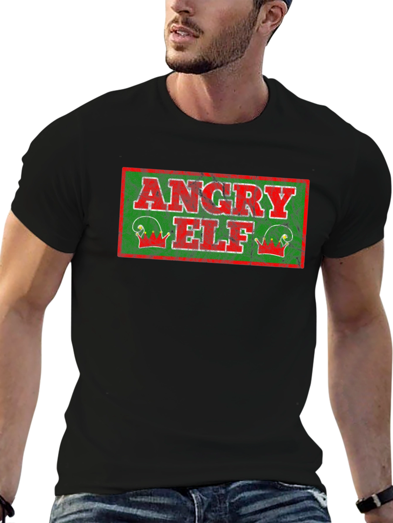Angry Elf Graphic T-Shirt - Holiday Humor Tee