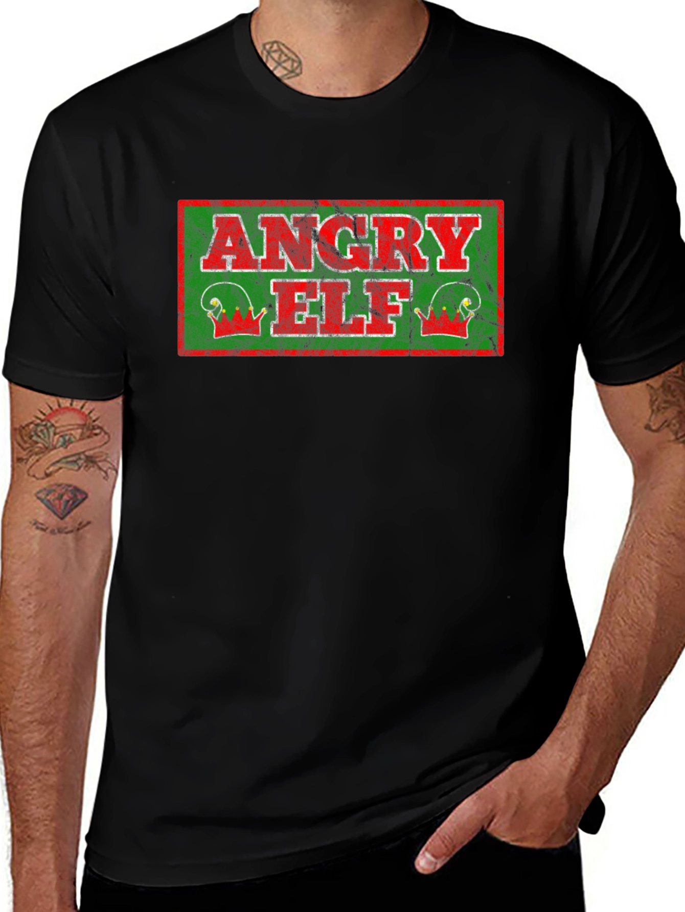 Angry Elf Graphic T-Shirt - Holiday Humor Tee