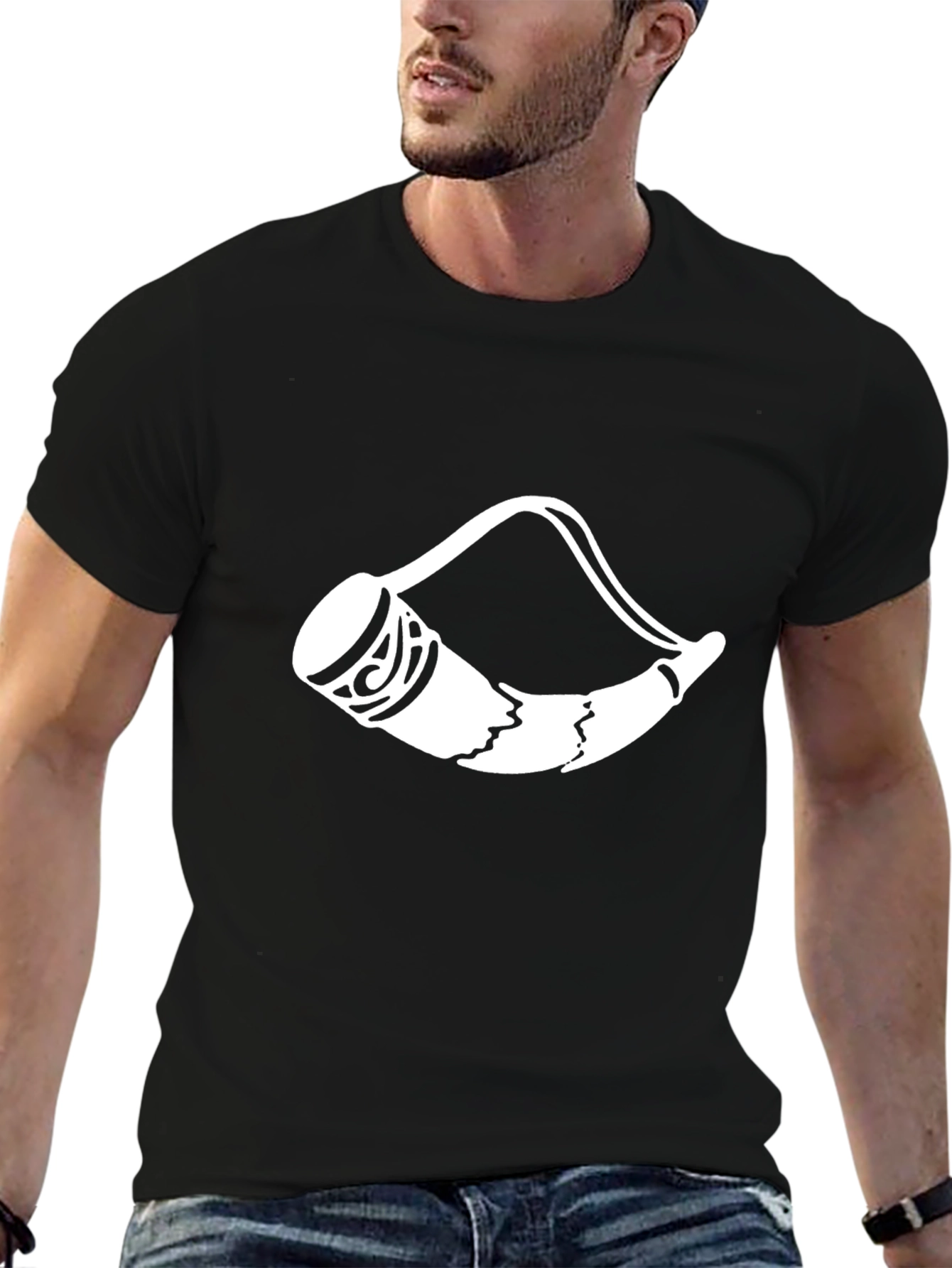 Tribal Horn Graphic Tee - Black Cotton Blend