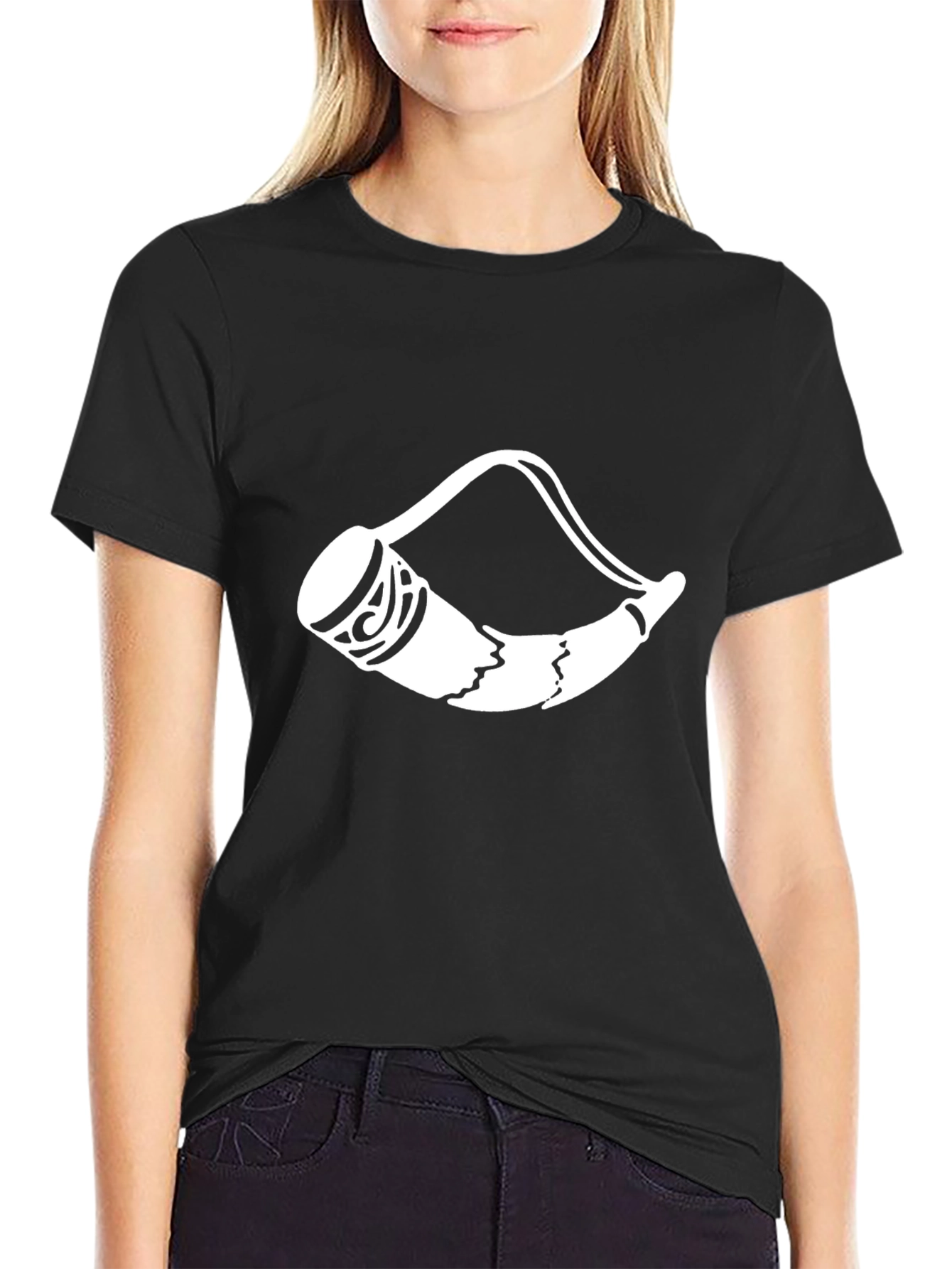 Tribal Horn Graphic Tee - Black Cotton Blend