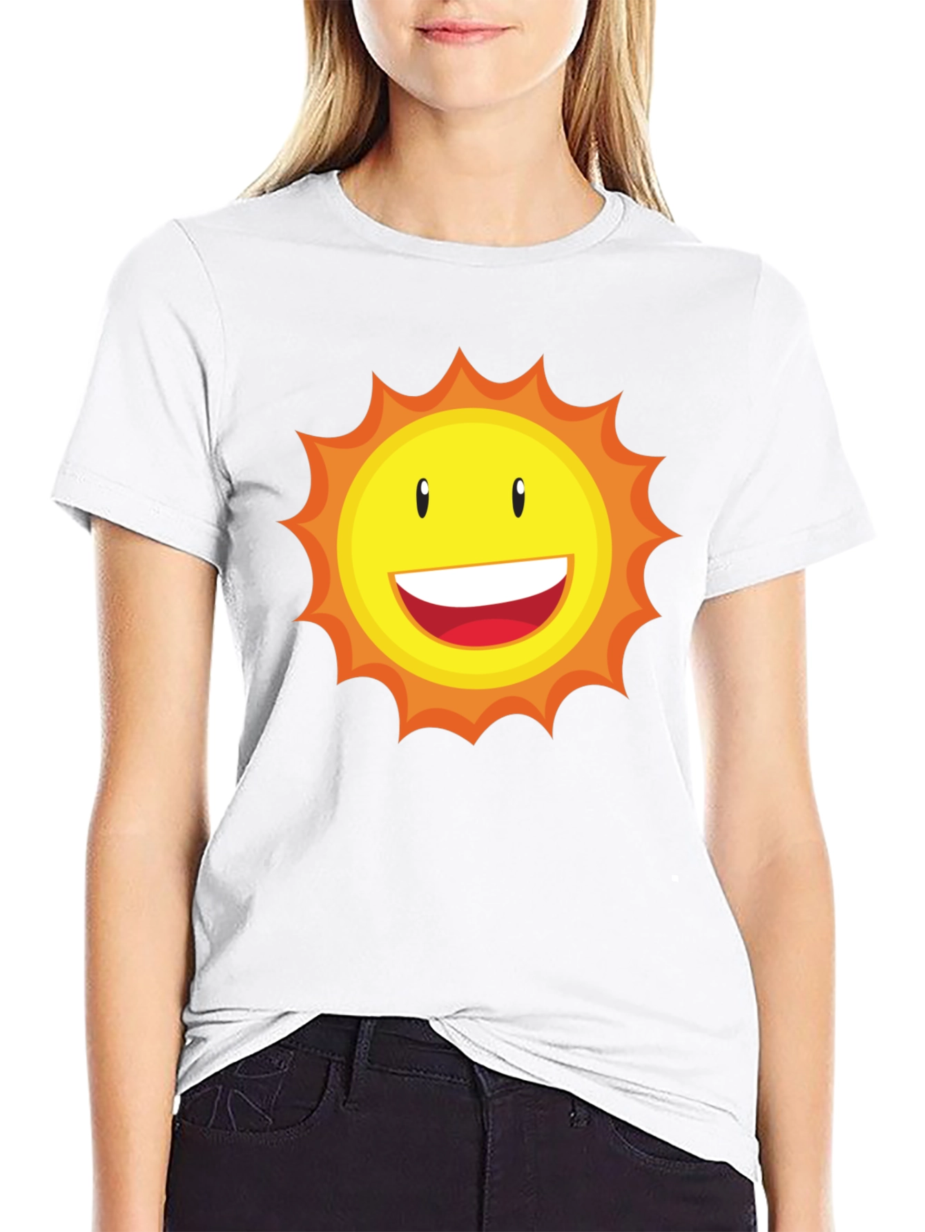 Sunny Face Graphic T-Shirt - Black Cotton Blend