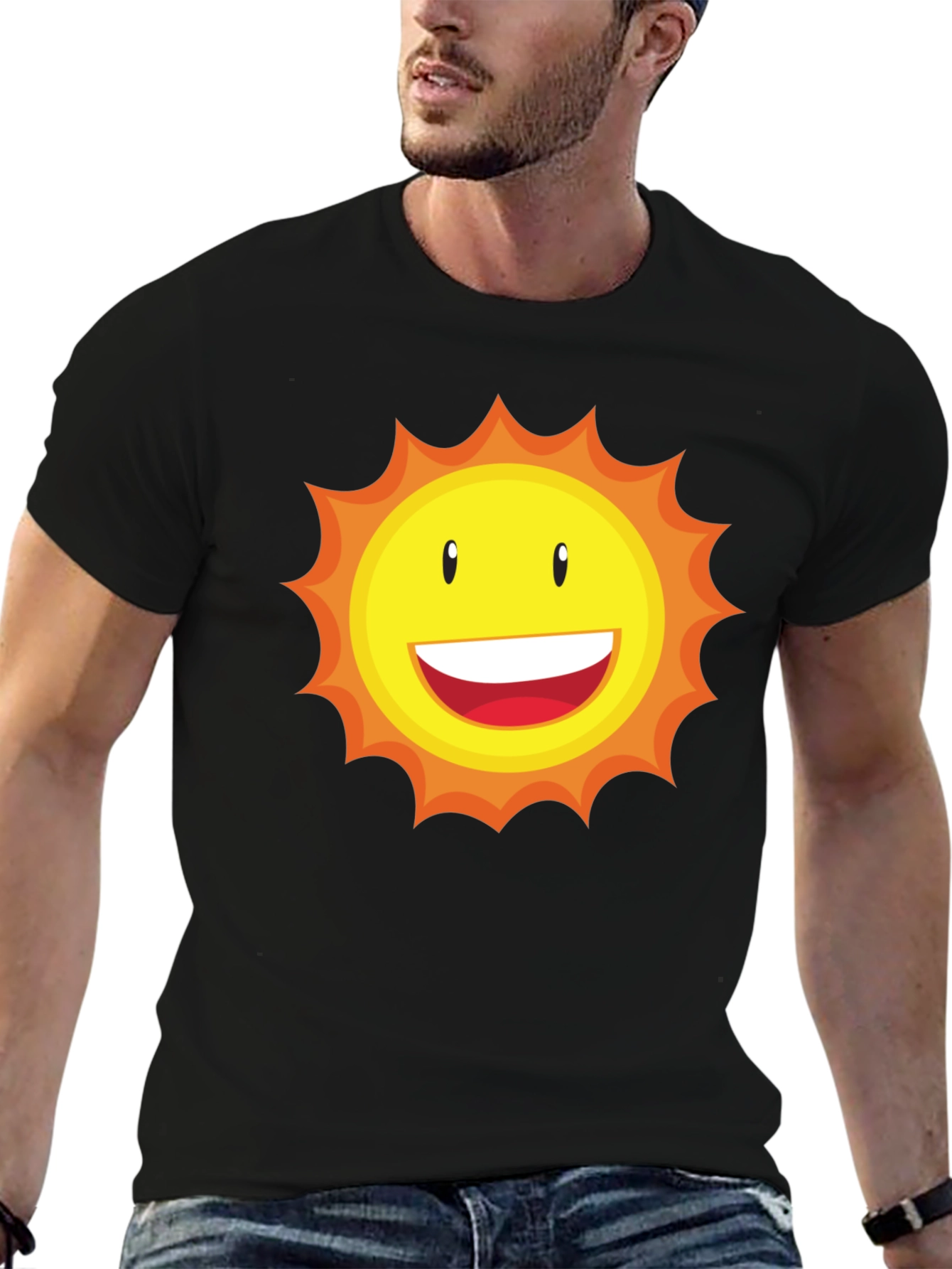 Sunny Face Graphic T-Shirt - Black Cotton Blend