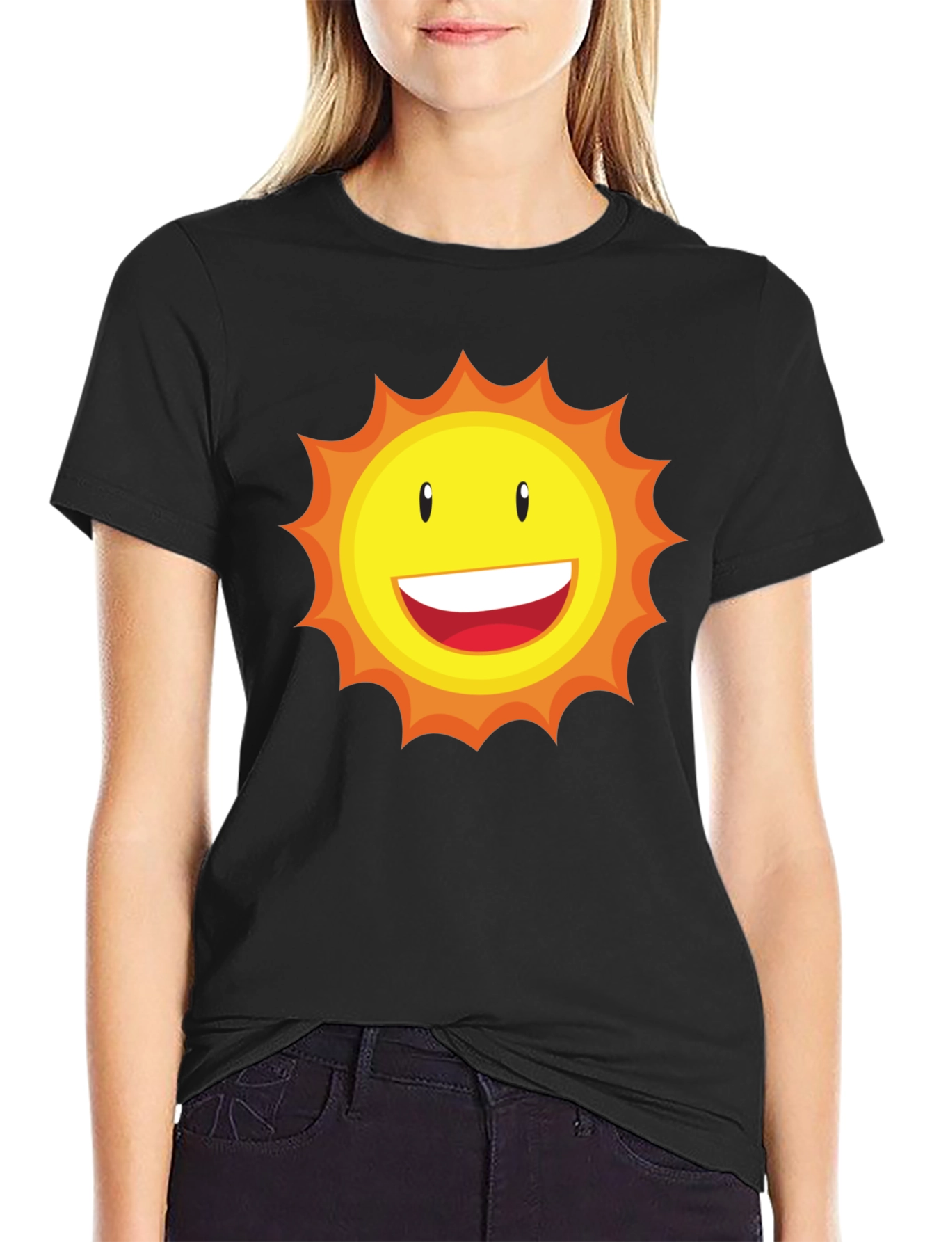 Sunny Face Graphic T-Shirt - Black Cotton Blend