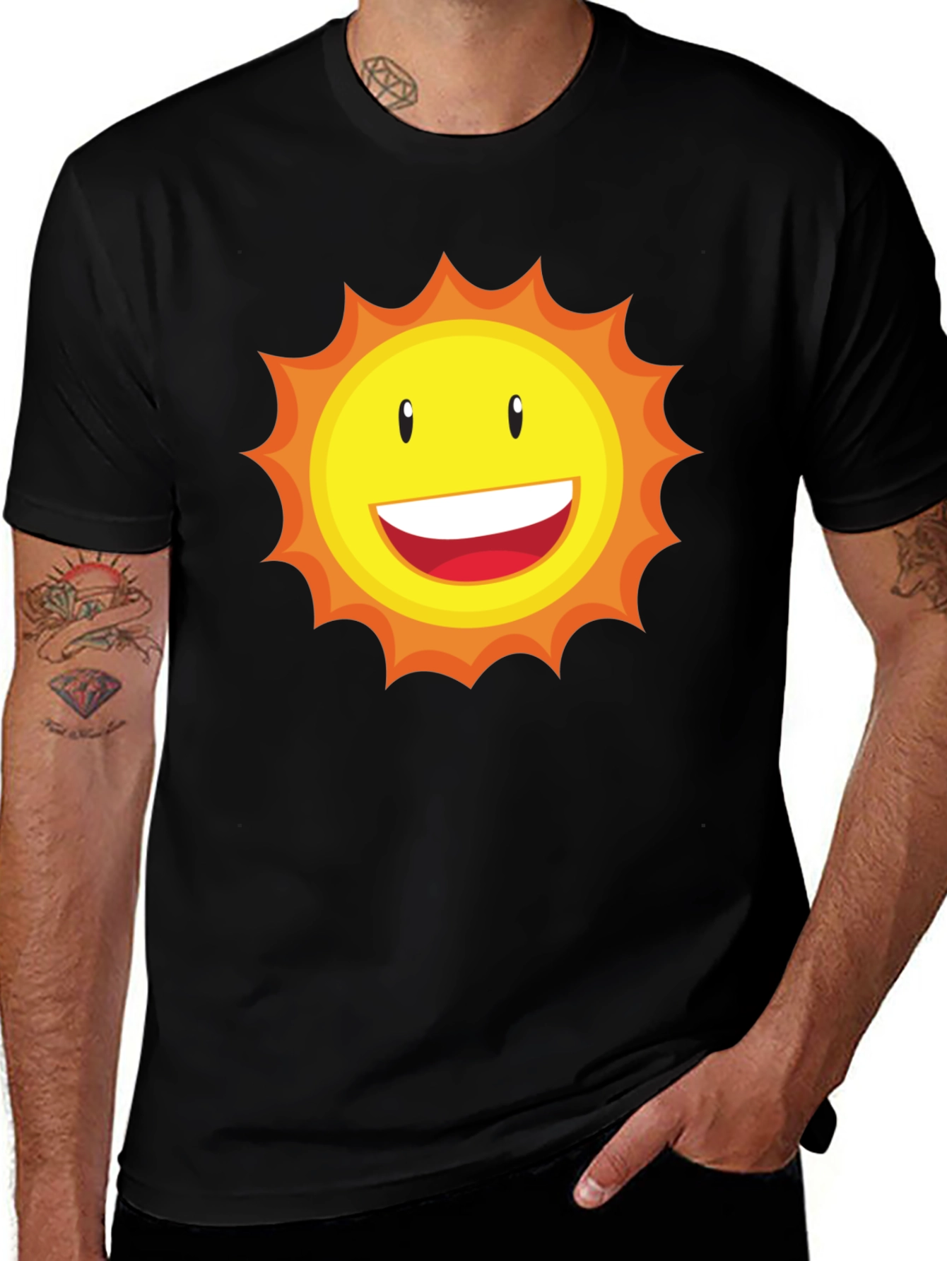 Sunny Face Graphic T-Shirt - Black Cotton Blend