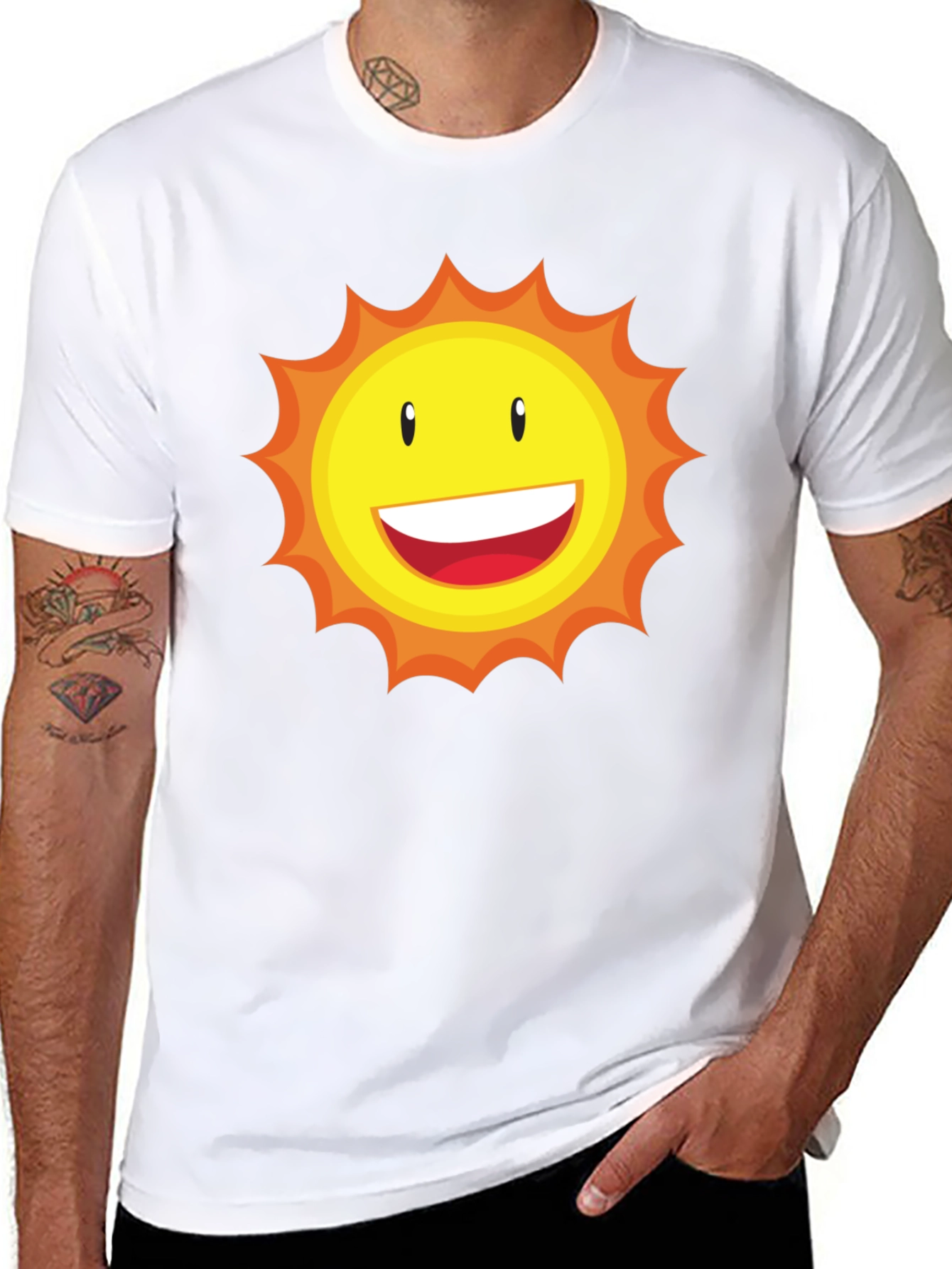 Sunny Face Graphic T-Shirt - Black Cotton Blend