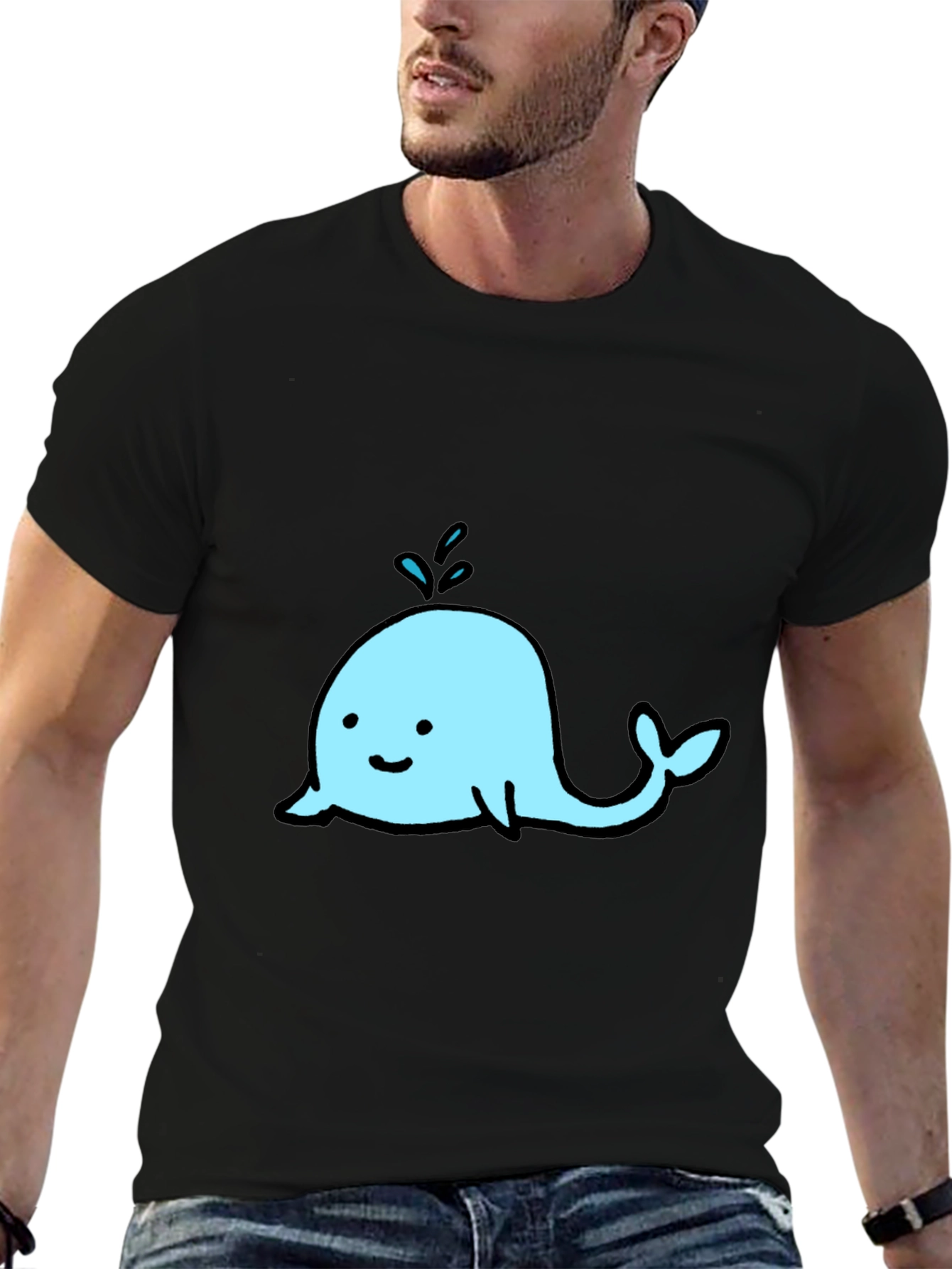 Cute Whale Graphic Black T-Shirt