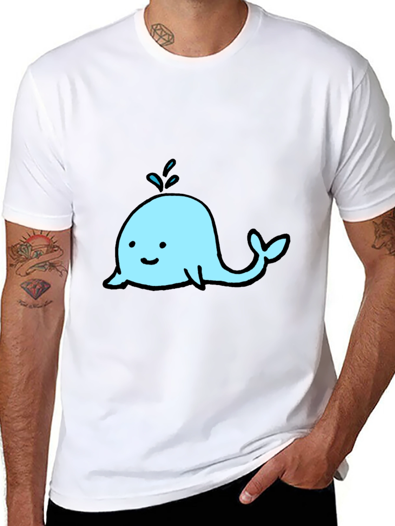 Cute Whale Graphic Black T-Shirt