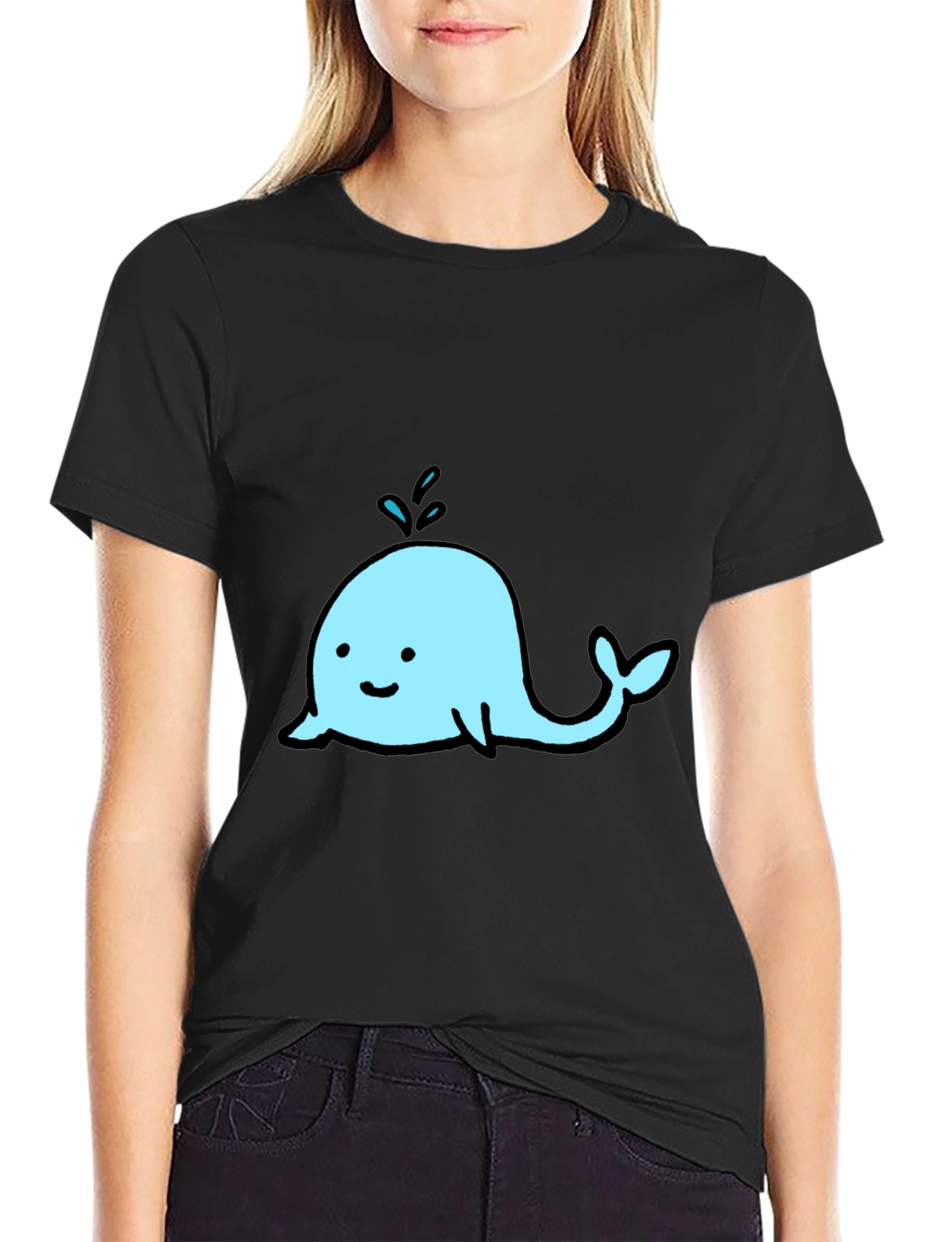 Cute Whale Graphic Black T-Shirt