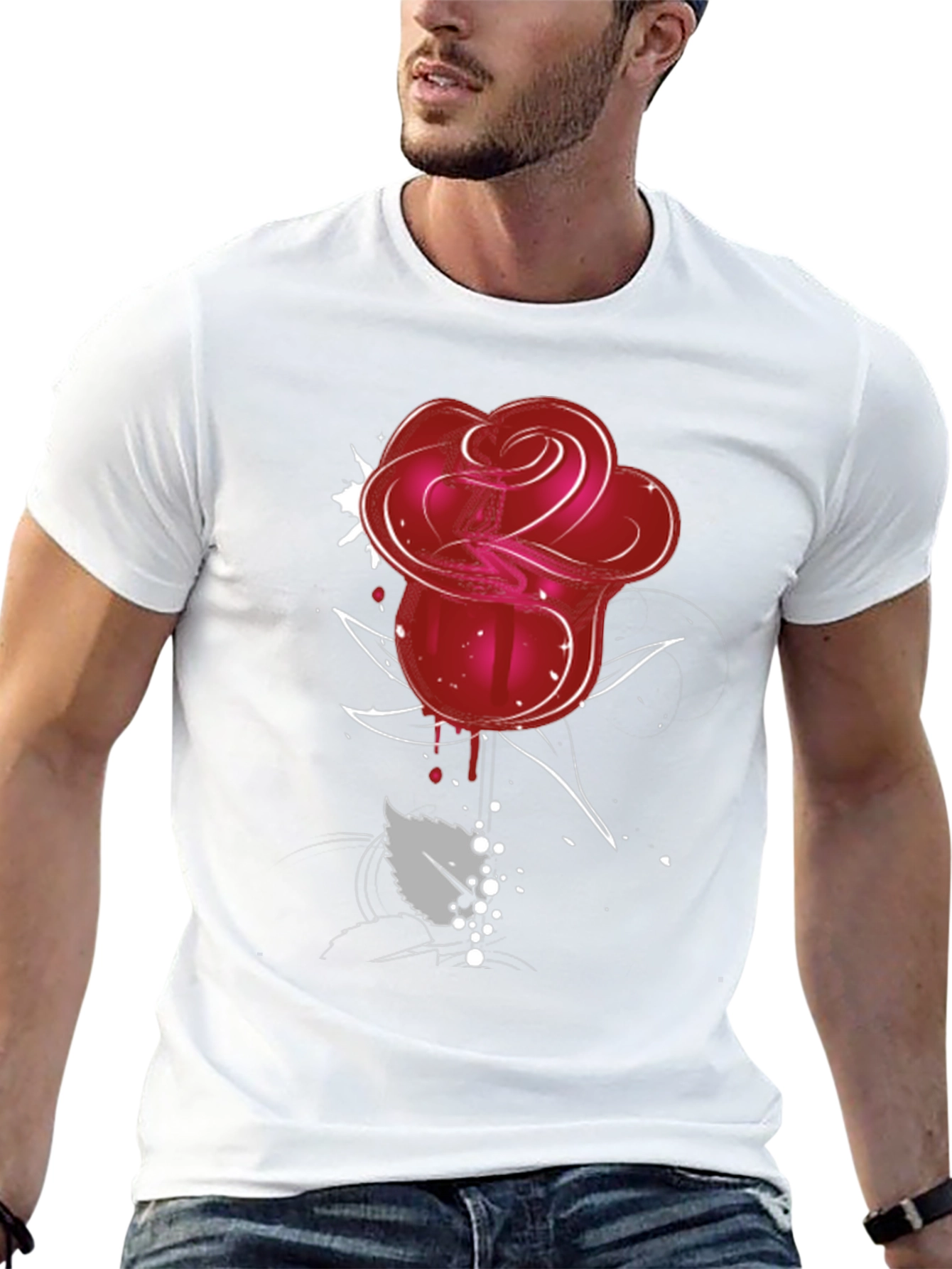 Red Rose Graphic Tee - Mens Black T-Shirt