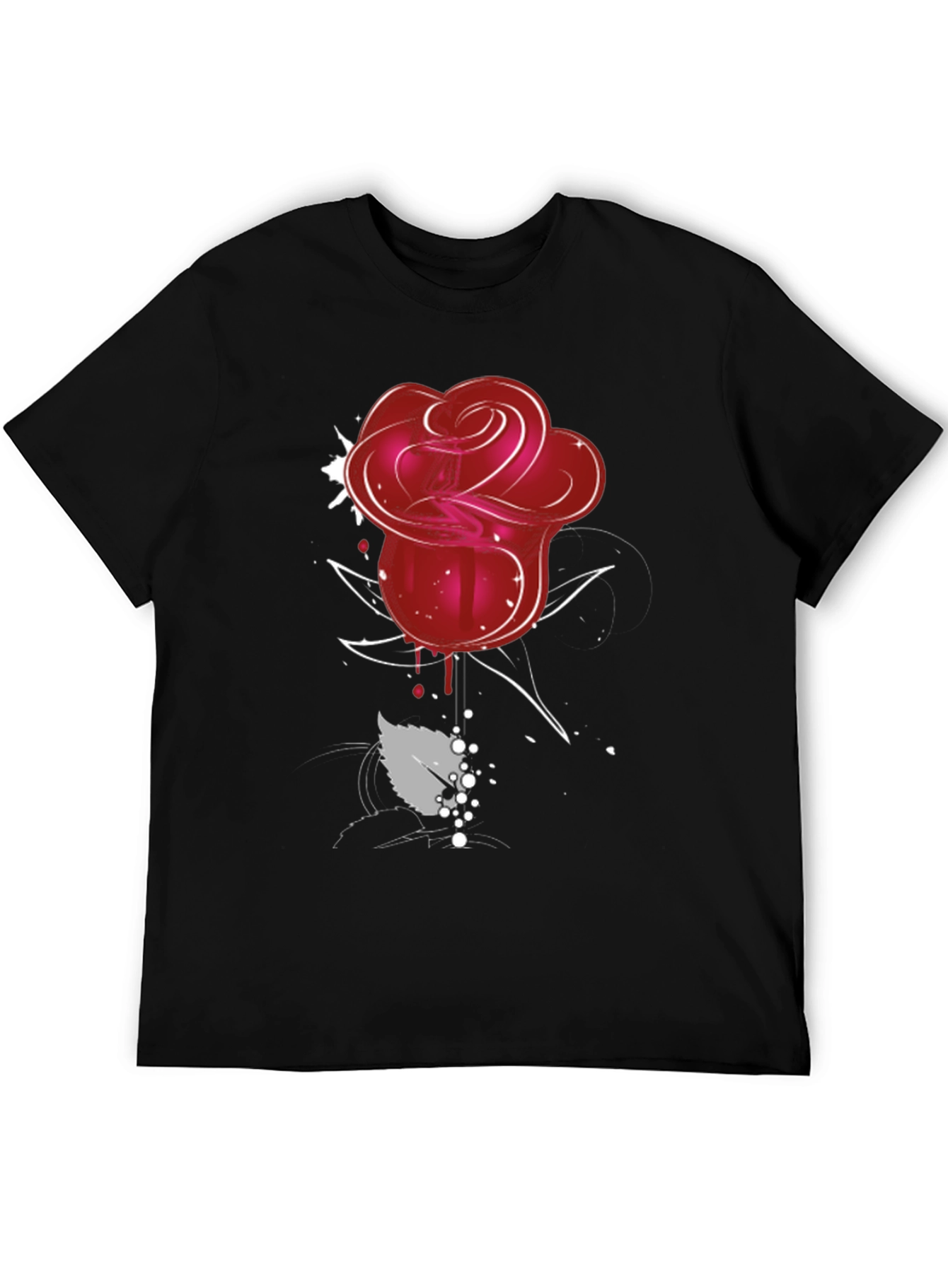 Red Rose Graphic Tee - Mens Black T-Shirt
