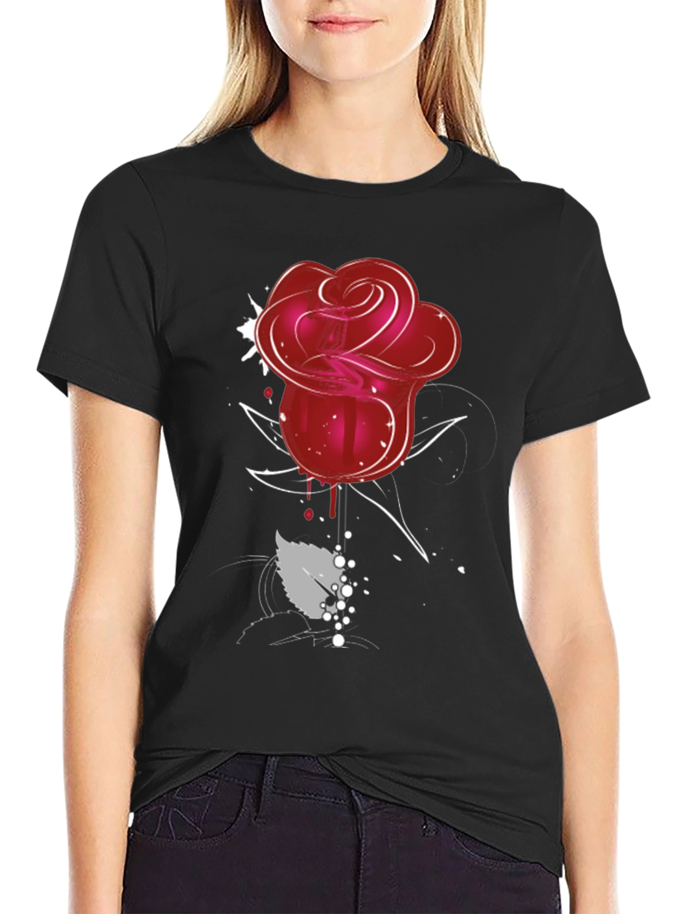 Red Rose Graphic Tee - Mens Black T-Shirt
