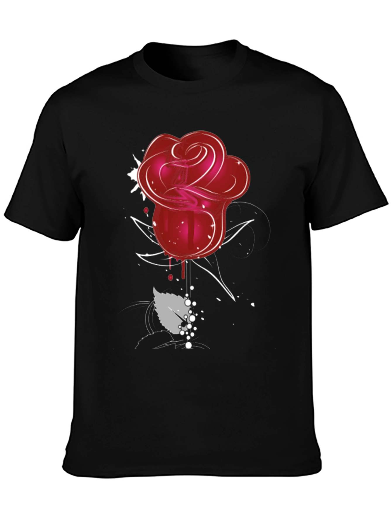 Red Rose Graphic Tee - Mens Black T-Shirt
