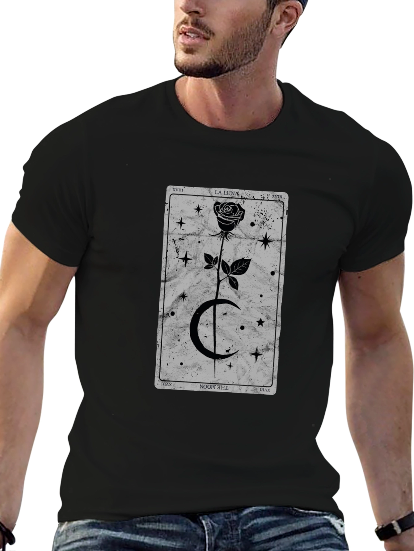 Moon Tarot Card T-Shirt - Gothic Rose Design