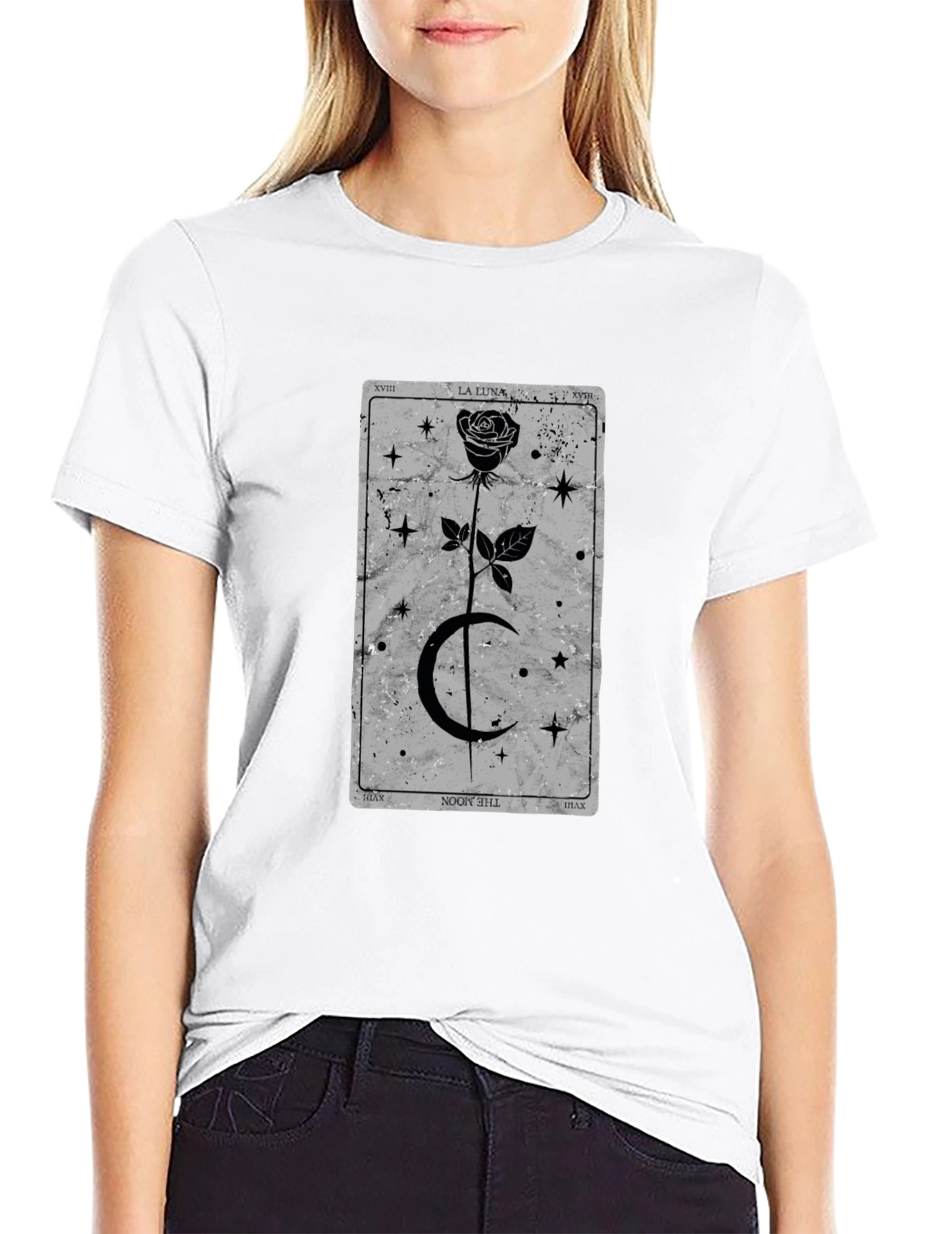Moon Tarot Card T-Shirt - Gothic Rose Design
