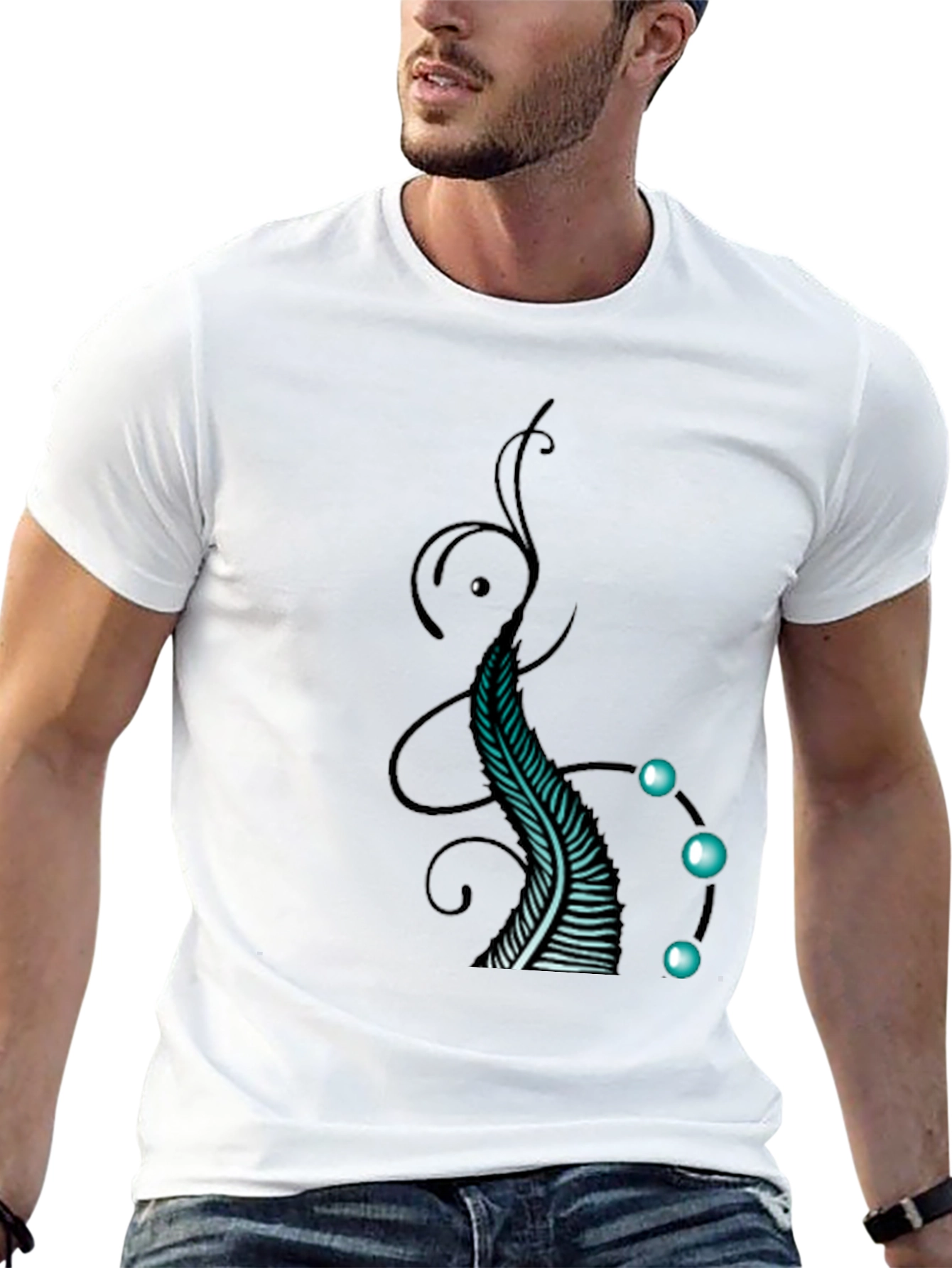 Abstract Feather Graphic Tee - Black Cotton Comfort