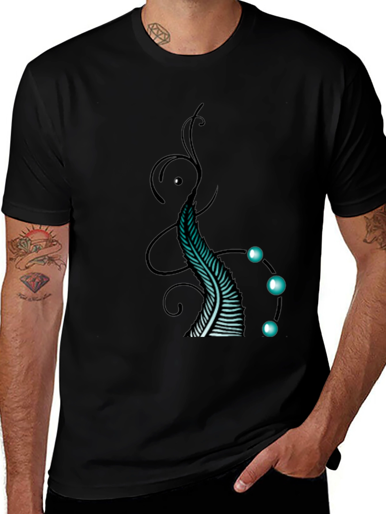 Abstract Feather Graphic Tee - Black Cotton Comfort