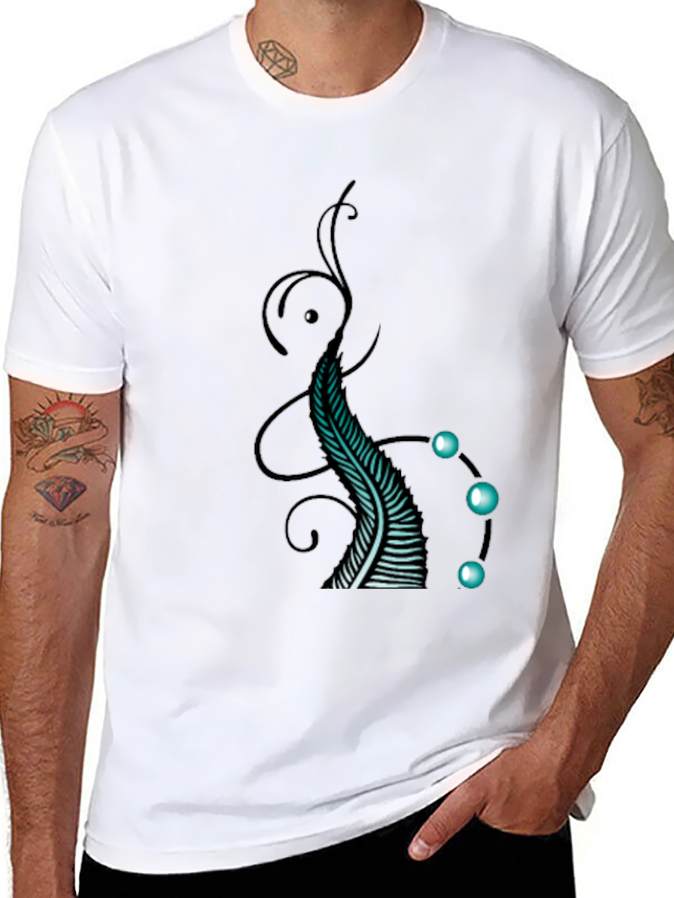 Abstract Feather Graphic Tee - Black Cotton Comfort