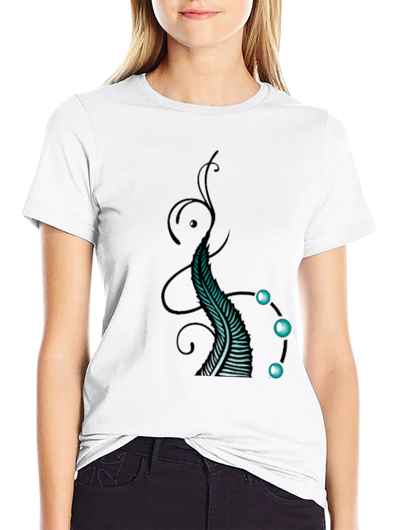 Abstract Feather Graphic Tee - Black Cotton Comfort