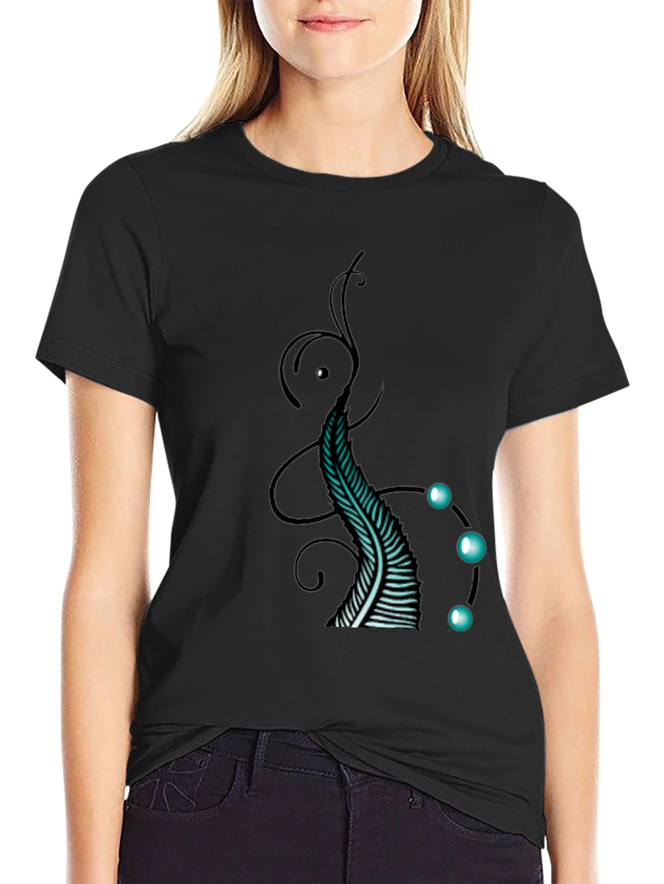 Abstract Feather Graphic Tee - Black Cotton Comfort