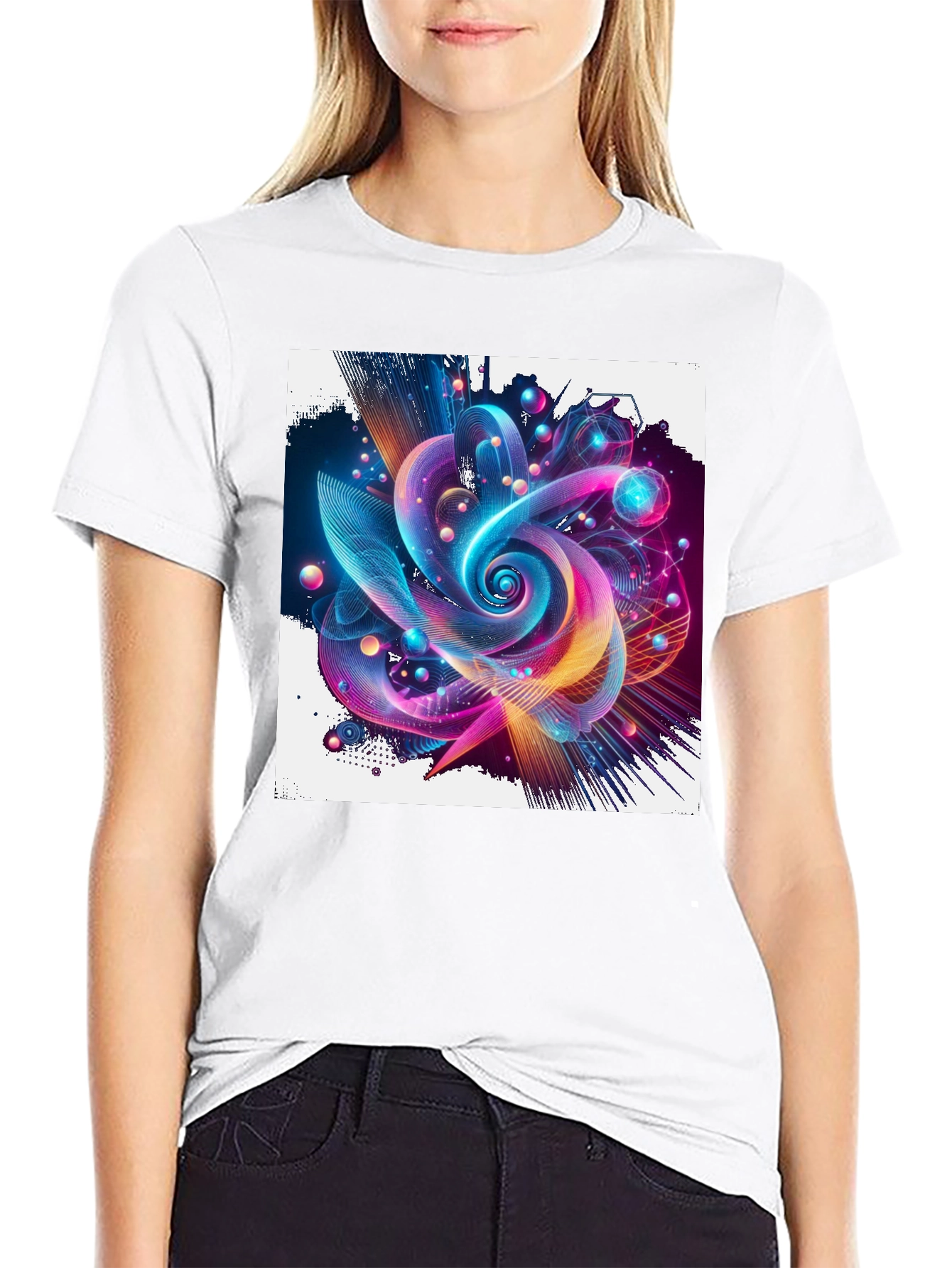 Vibrant Abstract Graphic Print Black T-Shirt