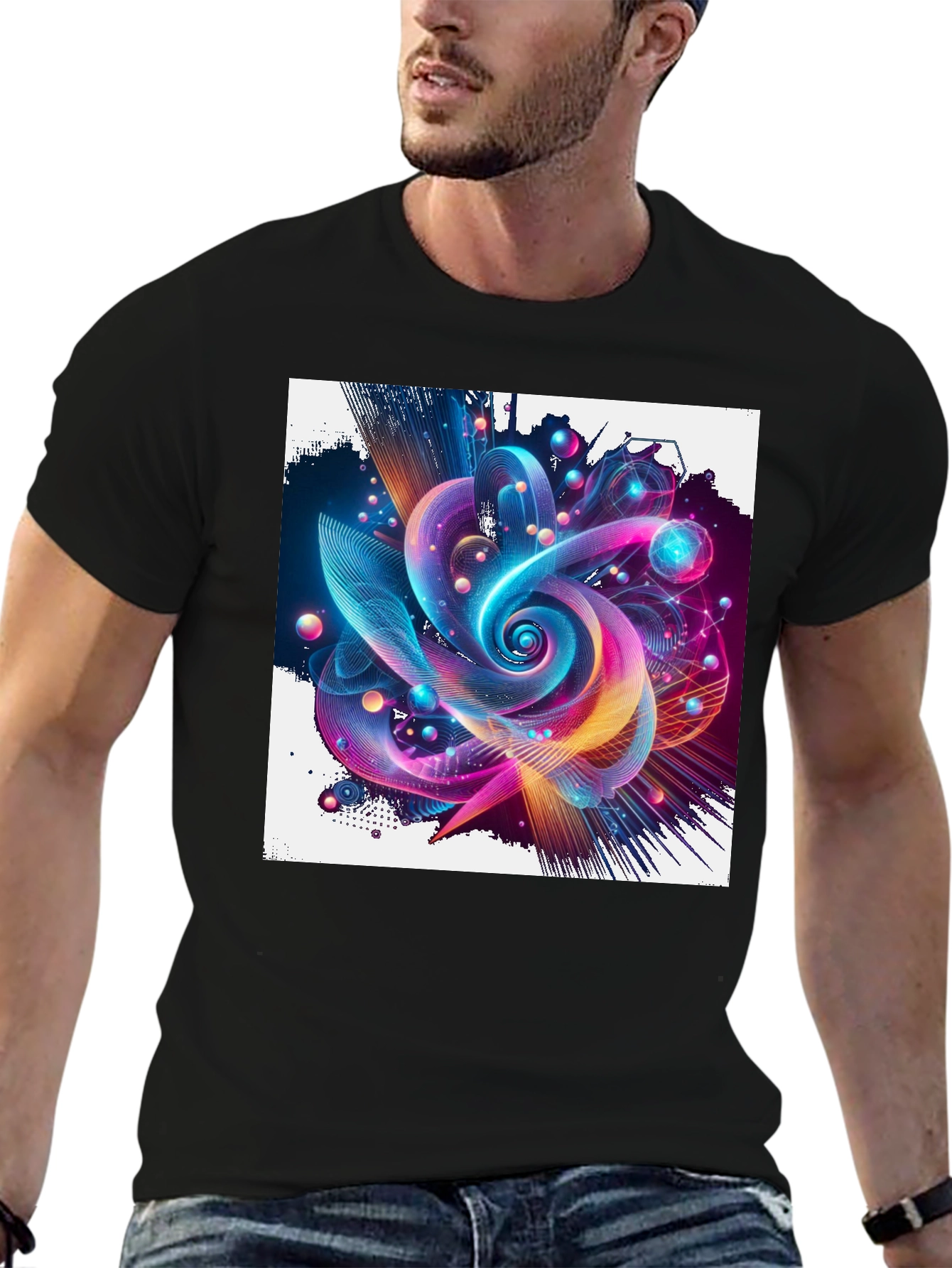 Vibrant Abstract Graphic Print Black T-Shirt