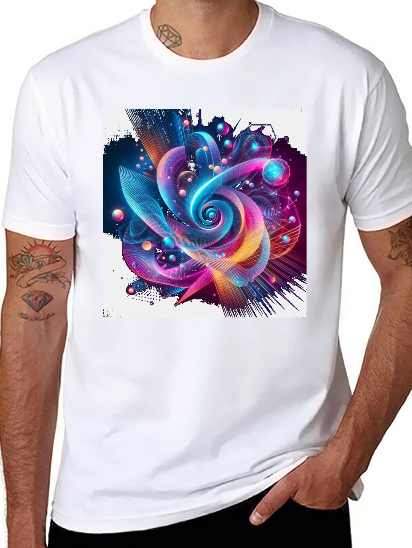 Vibrant Abstract Graphic Print Black T-Shirt