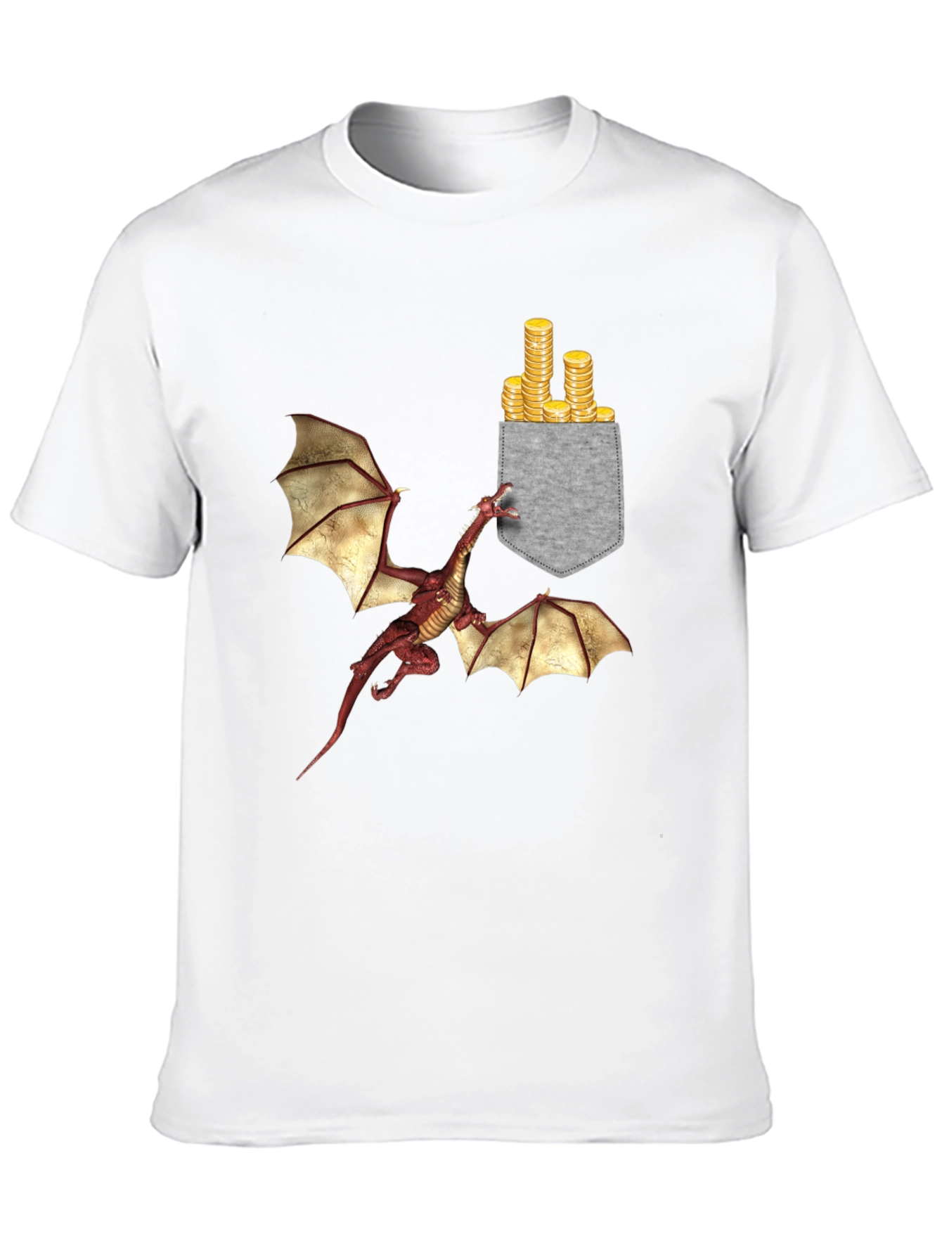 Dragon & Gold Coins Pocket Print T-Shirt