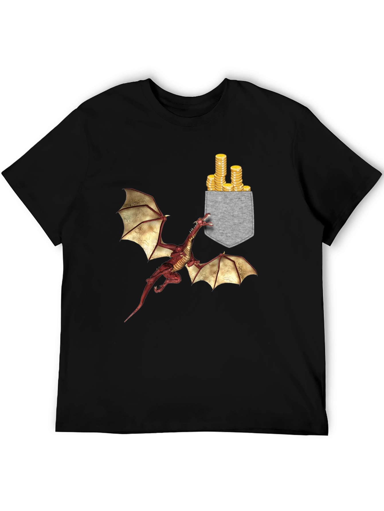 Dragon & Gold Coins Pocket Print T-Shirt