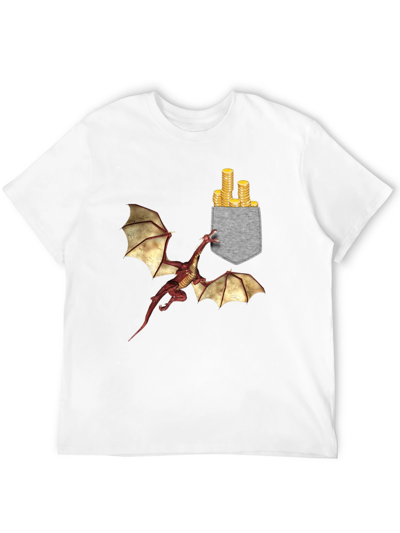 Dragon & Gold Coins Pocket Print T-Shirt