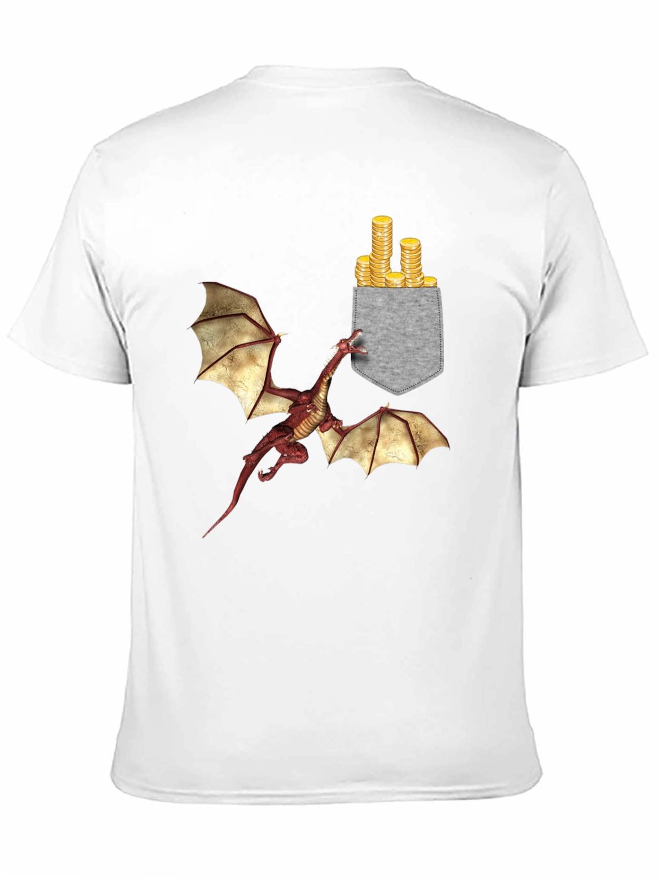 Dragon & Gold Coins Pocket Print T-Shirt