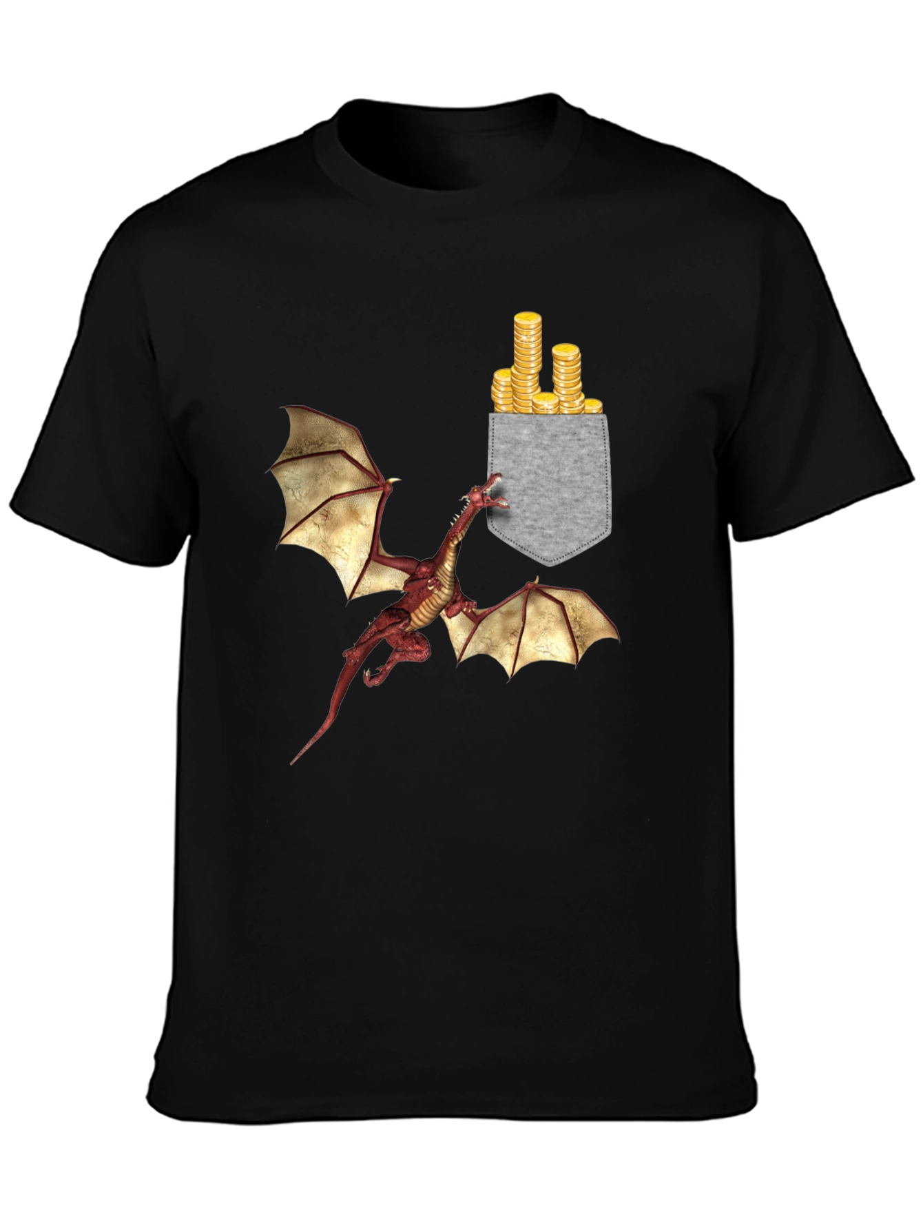 Dragon & Gold Coins Pocket Print T-Shirt
