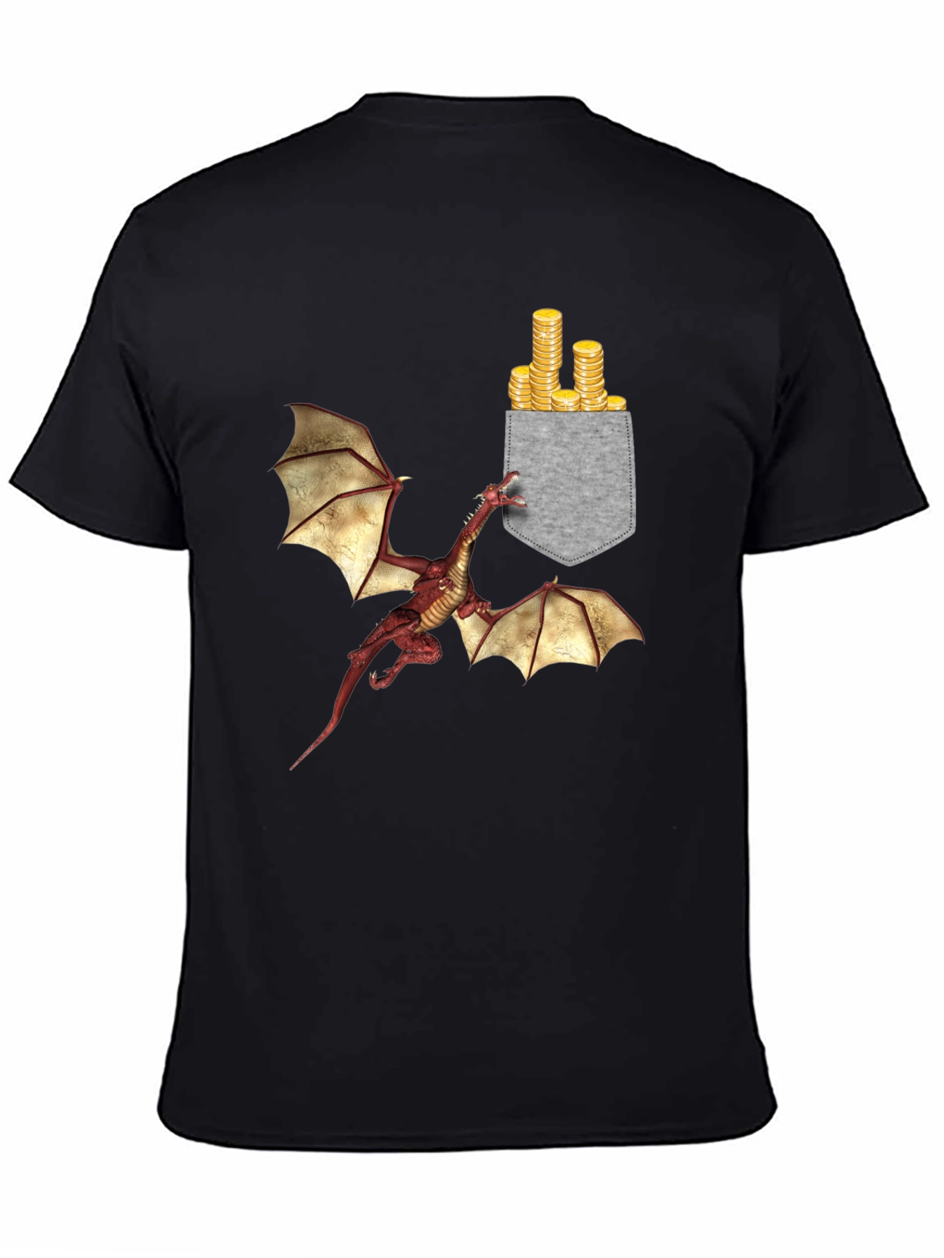 Dragon & Gold Coins Pocket Print T-Shirt