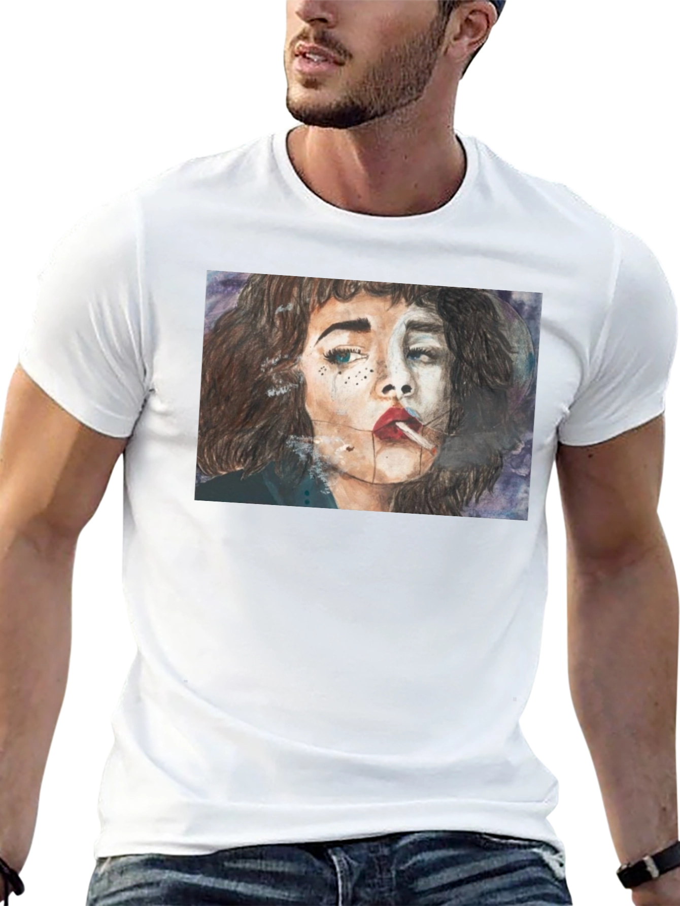 Smoking Woman Graphic Tee - Unisex Black T-Shirt