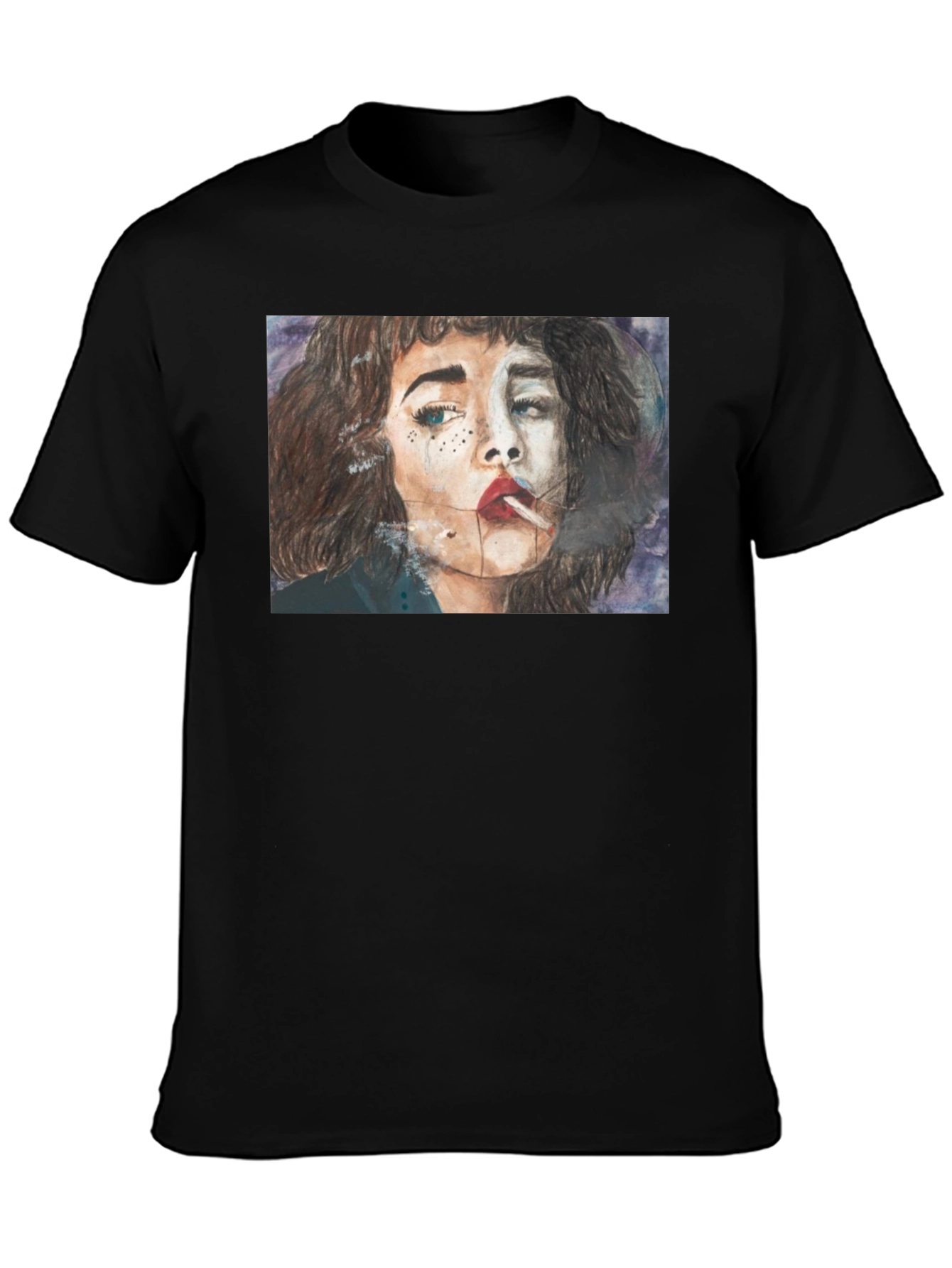 Smoking Woman Graphic Tee - Unisex Black T-Shirt