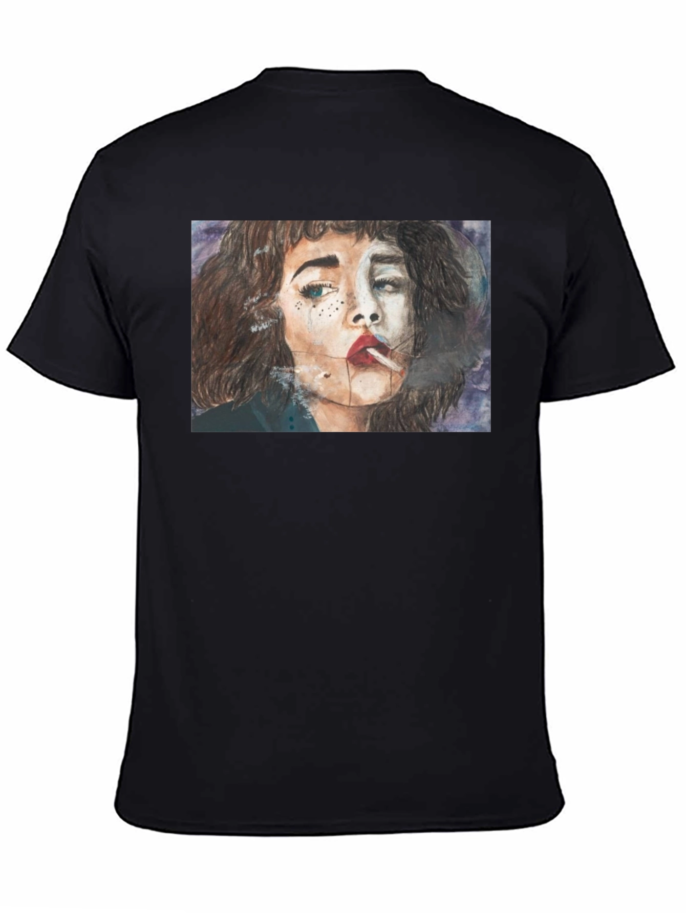 Smoking Woman Graphic Tee - Unisex Black T-Shirt